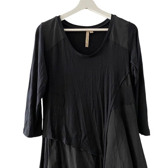 COMFY USA Long Sleeve Elastic Balloon Hem Black Midi Dress Lagenlook Size Medium - Picture 2 of 8